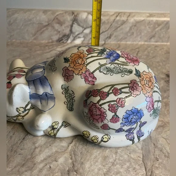 Vintage WBI Chinese Floral Ceramic Figurine Hand-Painted Sleeping Cat Oriental - Picture 7 of 10